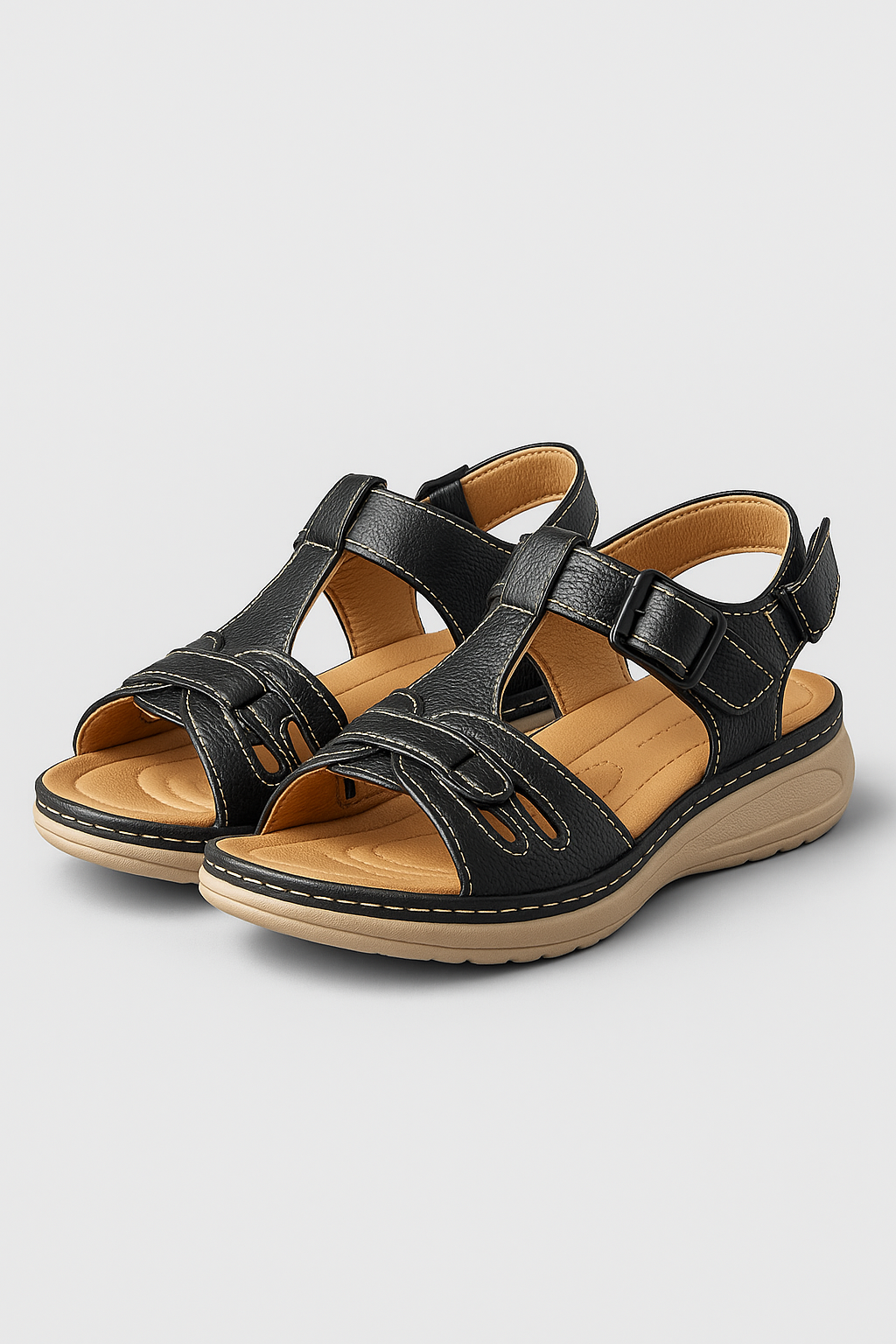 Sandales Femme Confortables avec Velcro, Semelle Souple et Réglable