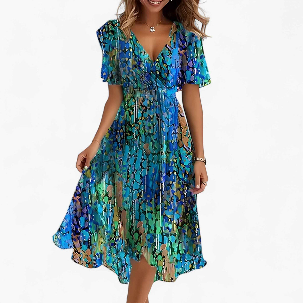 Dresses : Robe Midi Florale Neutre en Similicuir pour Femme - Élégante, Polyvalente dans Bleu ciel de Marche Lino