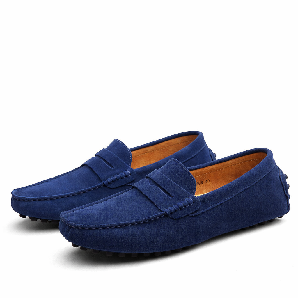 Chaussures : Mocassin homme en nubuck - Élégance et confort moderne dans Bleu foncé de Marche Lino