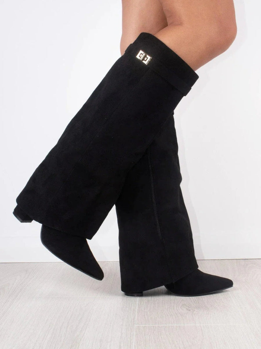 women's boots : Bottes Cuissardes en Suede de Luxe pour Femmes dans Noir de Marche Lino