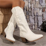 women's boots : Bottes Cowboy Brodées avec Bout Pointu et Talon Empile dans Blanc de Marche Lino