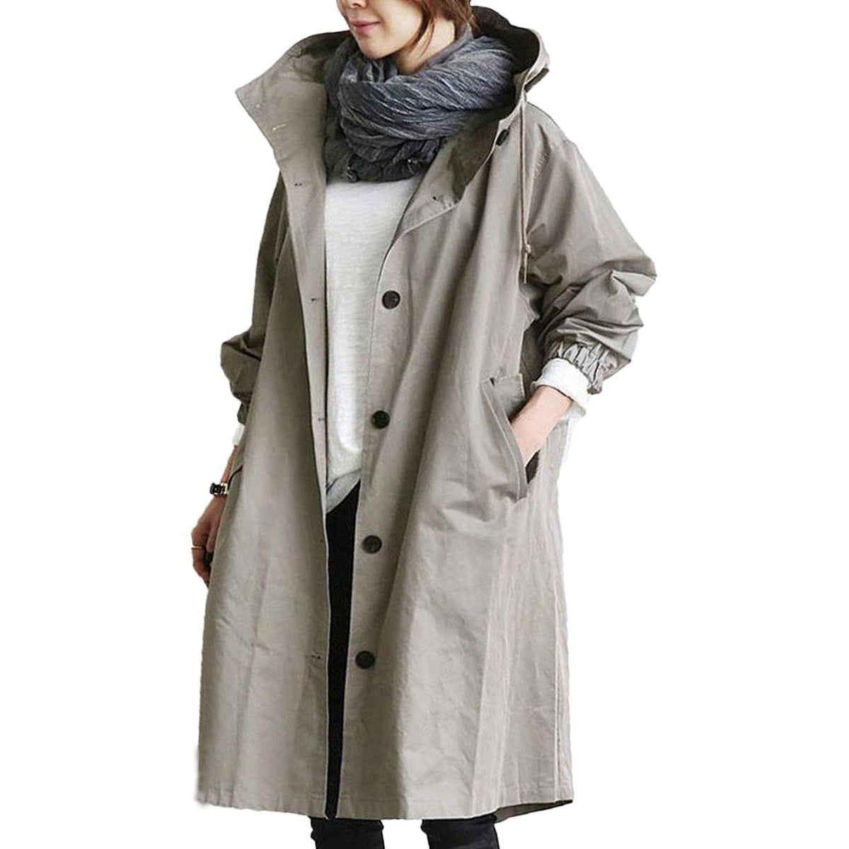Fashion : Trench Imperméable Long pour Femme dans Gris de Marche Lino