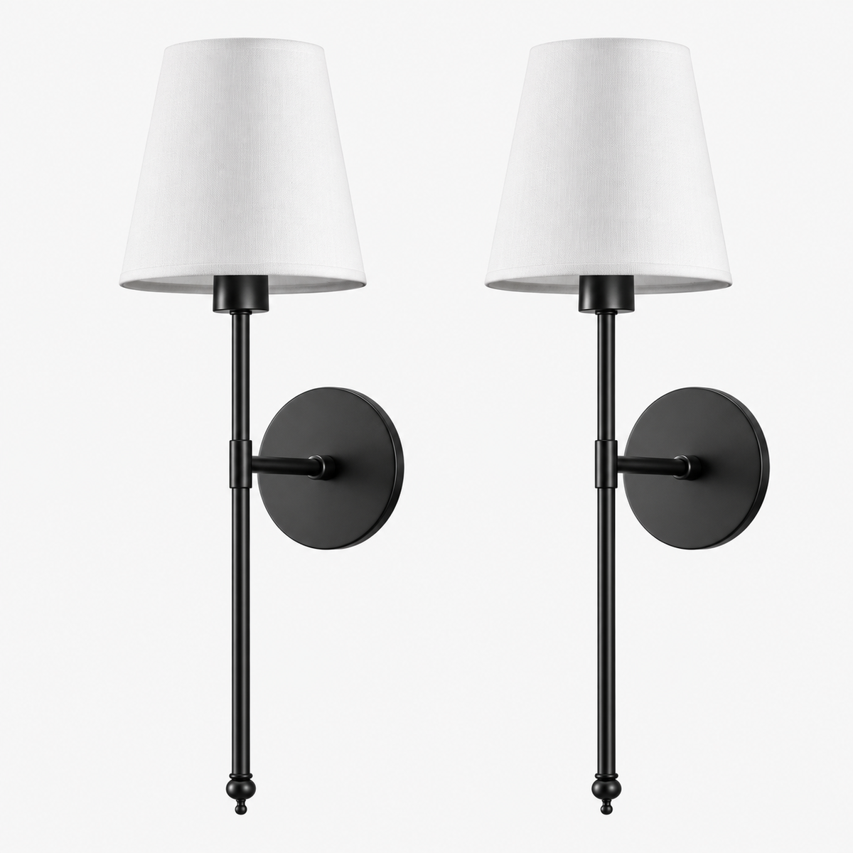 wall lamp : Appliques murales sans fil - Lot de 2, Bras long, Abat-jour textile dans Noir de Floriva Dom