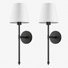 wall lamp : Appliques murales sans fil - Lot de 2, Bras long, Abat-jour textile dans Noir de Floriva Dom