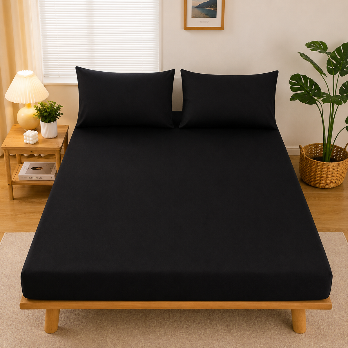 Literie : Drap-Housse Ajusté avec Contour Élastique - Fibre Douce et Confort Quotidien dans Noir de Marche Lino