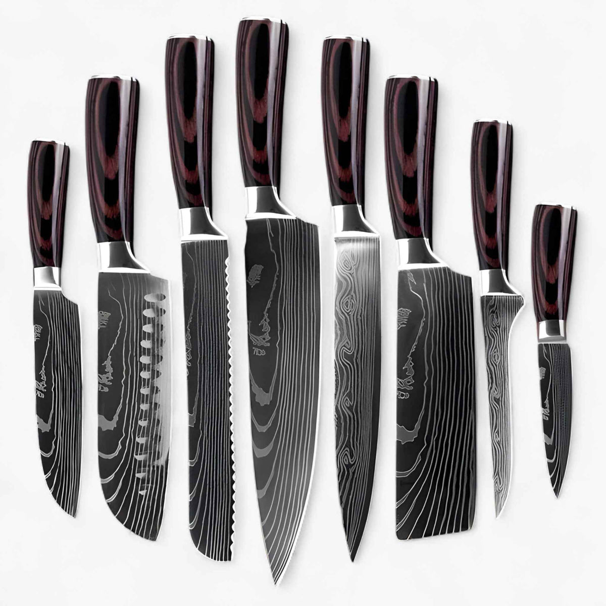 Home & Garden : Couteaux de Cuisine en Acier avec Manche Ergonomique - Vente à l'Unité ou Set de 8 dans ASSEMBLAGE COMPLET (8 COUTEAUX) de Marche Lino