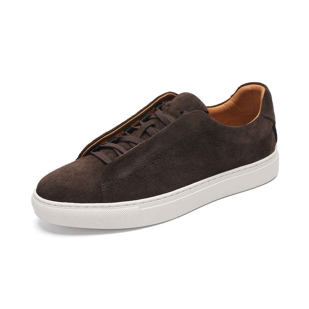Chaussures : Baskets homme en nubuck - Sneakers confortables et stylées dans Marron foncé de Marche Lino