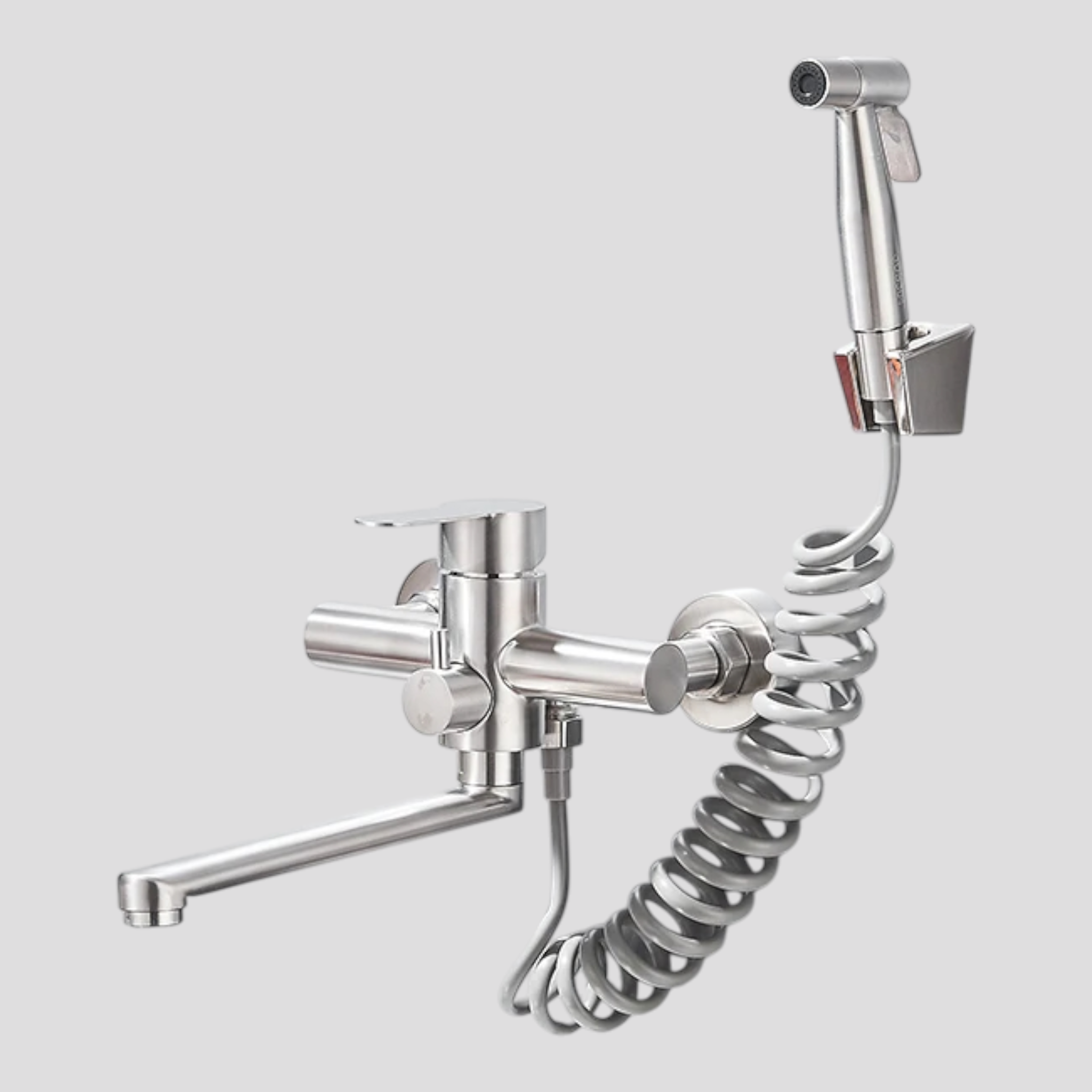 Robinet mural de cuisine pivotant 360° douchette acier inoxydable
