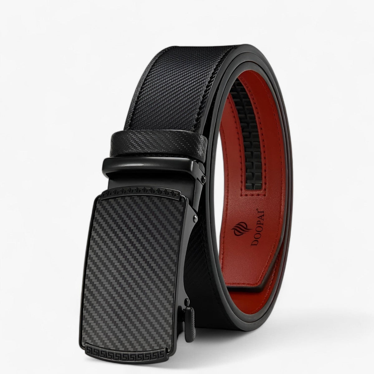 Men's Belt : Ceinture Homme Automatique en Cuir Véritable Noire avec Boucle Réglable Élégante dans Néron de Marche Lino