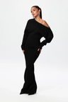 women's maxi dress : Robe longue maille femme - Asymétrique, manches longues dans Noir de Marche Lino