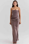 women's maxi dress : Maxi-robe bustier femme - Taille froncée, style chic dans Gris fumée de Marche Lino