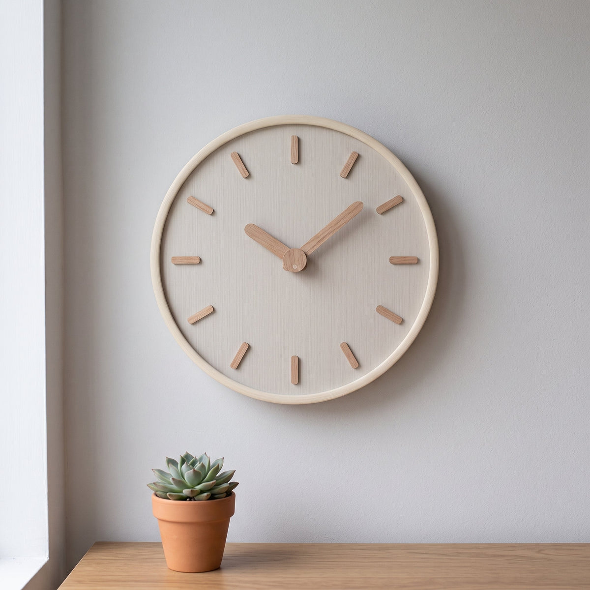 Wall Clocks : DashClock Horloge Murale en Bois Silencieuse dans Chêne Ivoire de Roselva