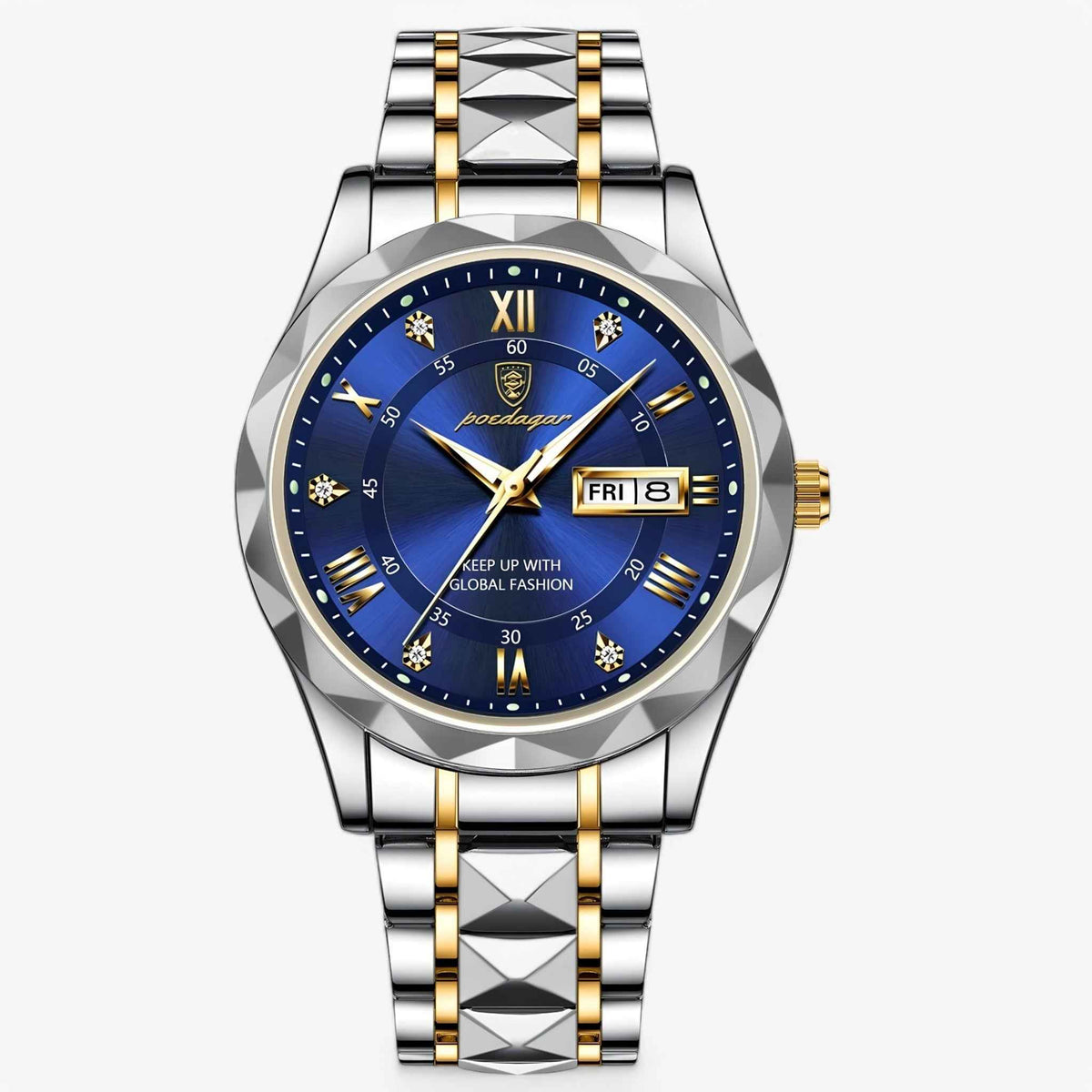 Watch : Montre Homme Luxe Quartz Bicolore Argent Or Acier Inoxydable Élégante dans Bleu argenté de Marche Lino