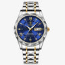 men's watch : Montre Homme Luxe Quartz Bicolore Argent Or Acier Inoxydable Élégante dans Bleu argenté de Marche Lino