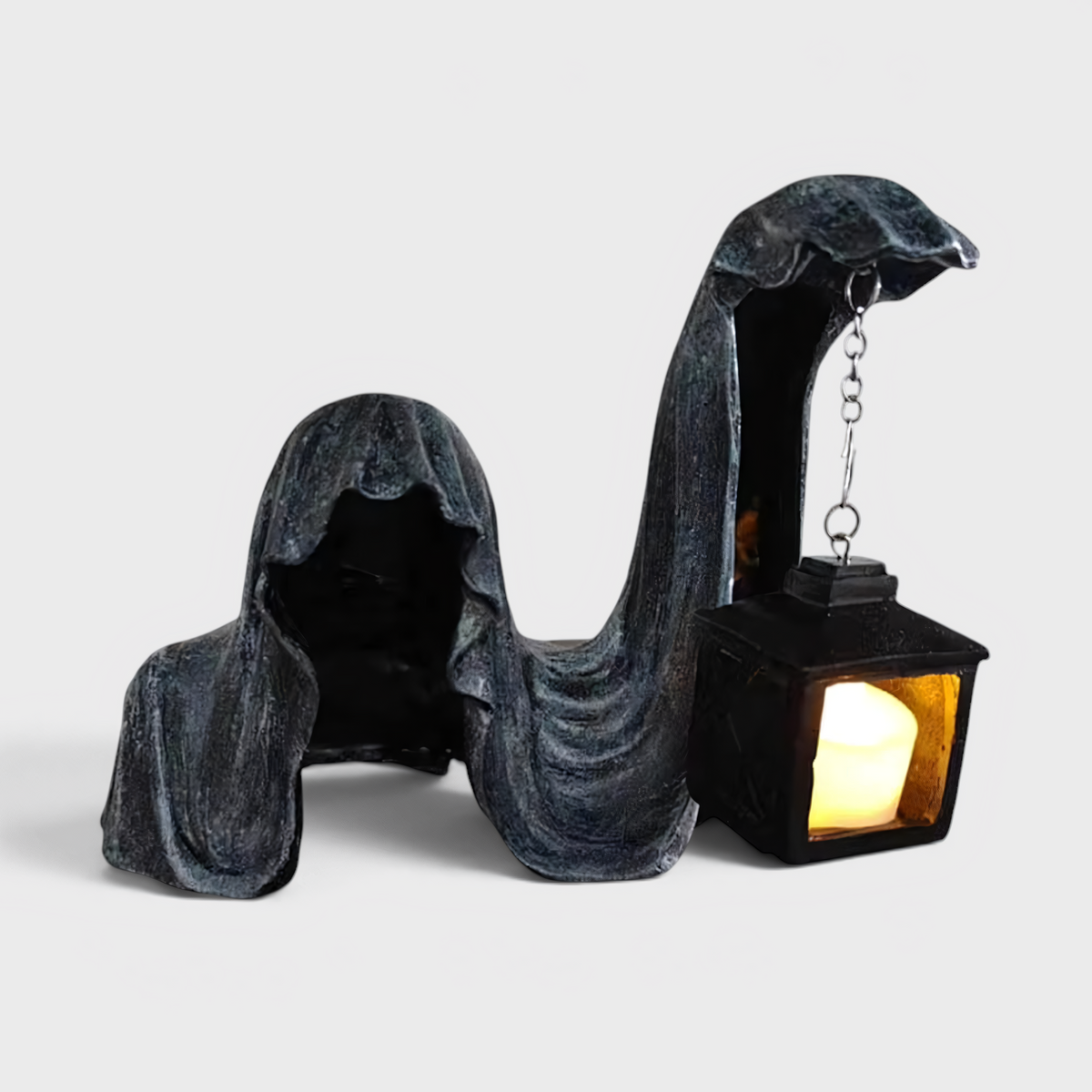 Figure de Fantôme avec Lanterne - Décoration d'Halloween Lumineuse Grise