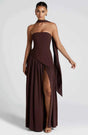 Robe longue bustier corset avec détail foulard et fente haute