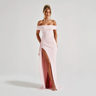 women's maxi dress : Robe longue femme fendue épaules dénudées élégante pour soirée ou été dans Noir de Marche Lino