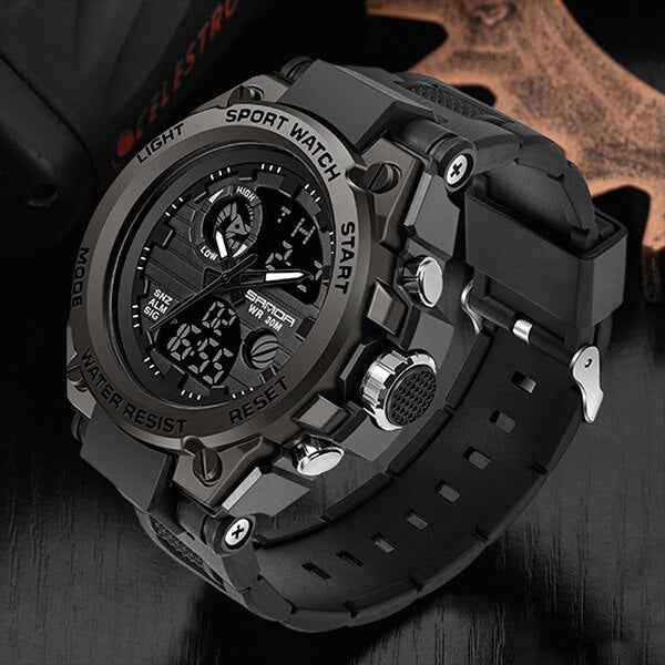 watches : Montre Homme Noire Militaire - Montre-bracelet analogique étanche avec Cadran Multifonction dans de Marche Lino