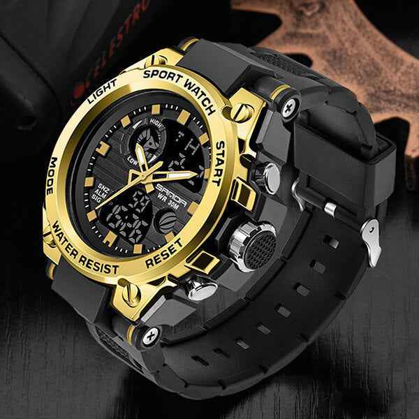 watches : Montre Homme Noire Militaire - Montre-bracelet analogique étanche avec Cadran Multifonction dans Or de Marche Lino