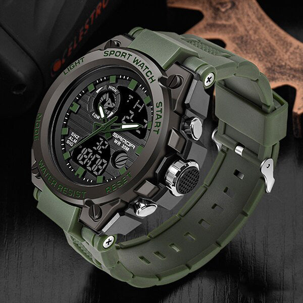 watches : Montre Homme Noire Militaire - Montre-bracelet analogique étanche avec Cadran Multifonction dans Vert armée de Marche Lino