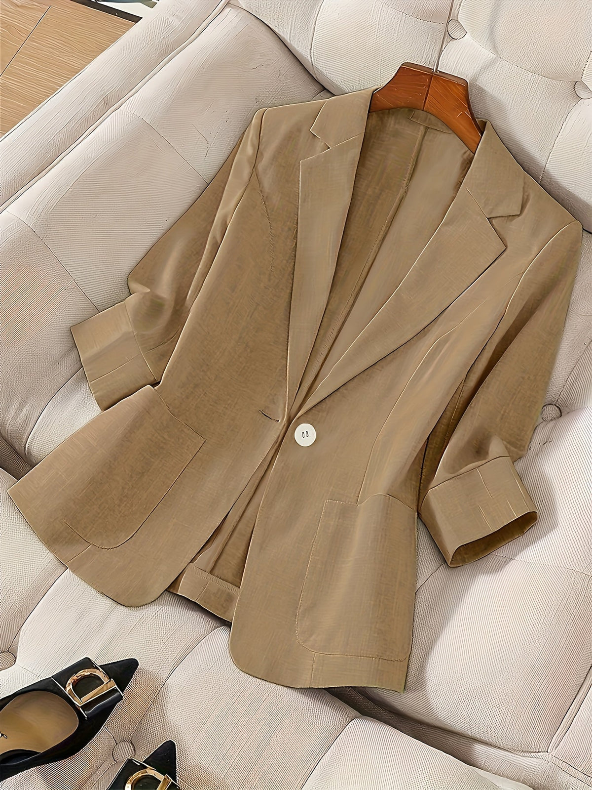 Jackets : Blazer Léger Femme à Boutonnage Simple dans Kaki de Roselva
