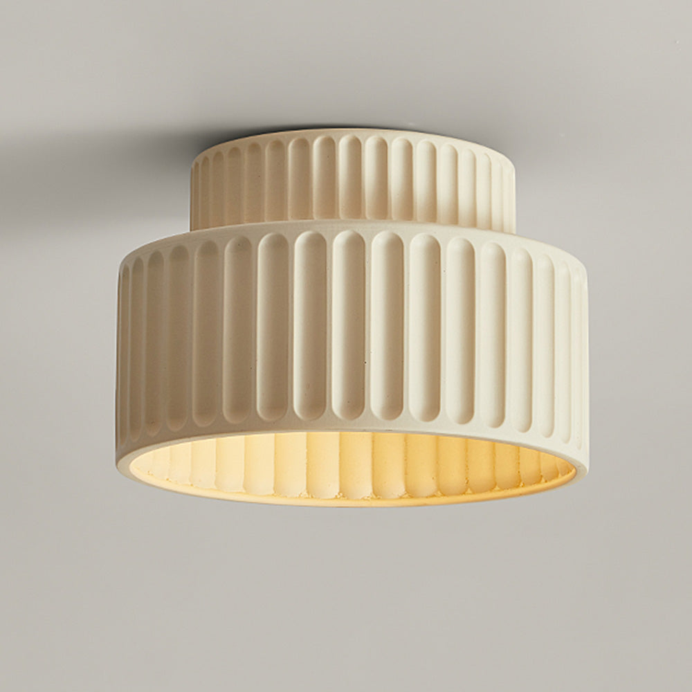 Deckenleuchte : Plafonnier Cannelé - Design Tambour à Deux Niveaux dans Beige D23×H16cm de Roselva