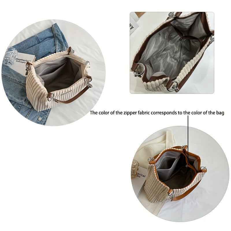 Handbag : S.F.Y. Sac à bandoulière en velours côtelé avec chaîne Femme dans de Marche Lino