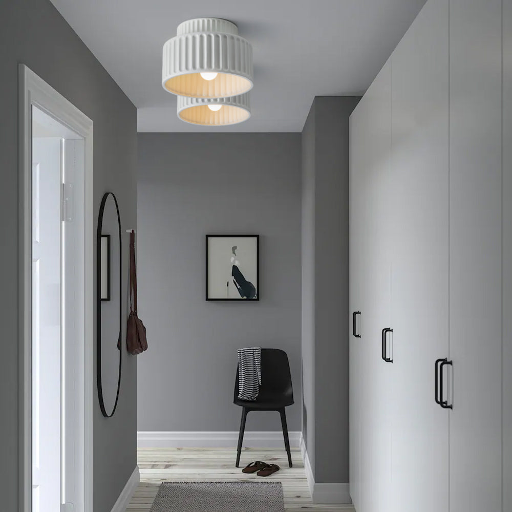 Deckenleuchte : Plafonnier Cannelé - Design Tambour à Deux Niveaux dans de Roselva