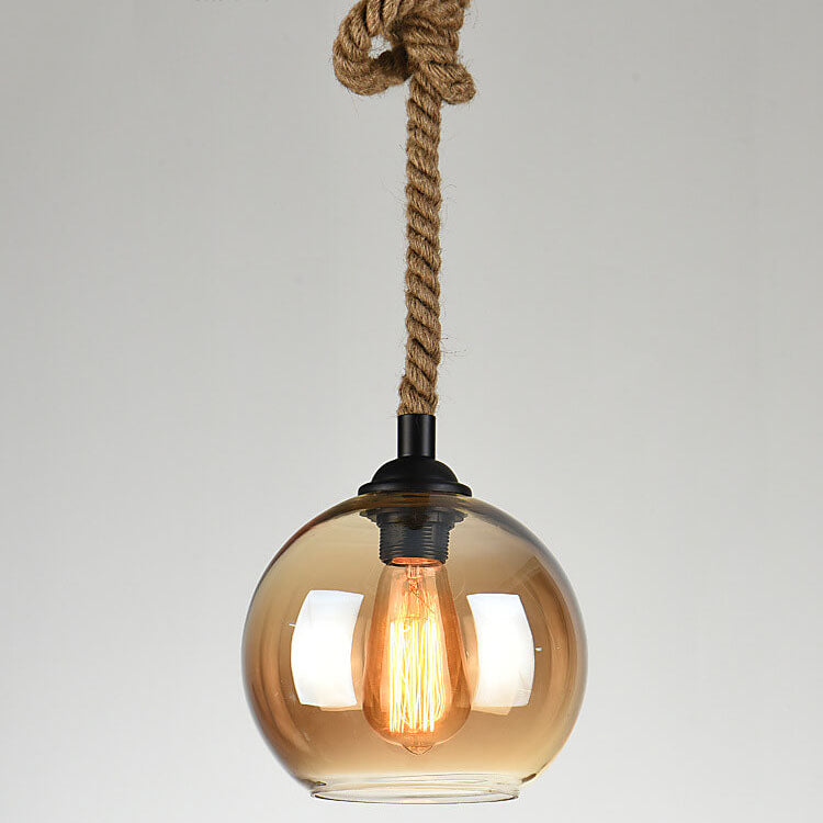 Pendants : Suspension Boule en Verre avec Corde de Chanvre - Design Vintage dans de Roselva