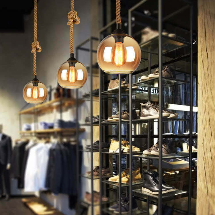 Pendants : Suspension Boule en Verre avec Corde de Chanvre - Design Vintage dans de Roselva
