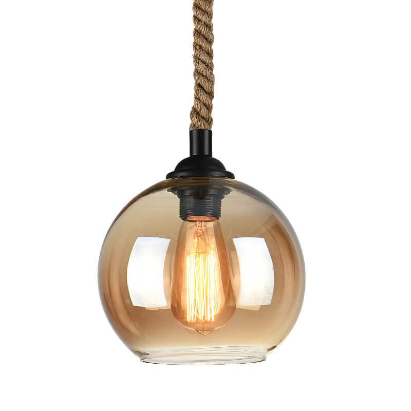 Pendants : Suspension Boule en Verre avec Corde de Chanvre - Design Vintage dans de Roselva