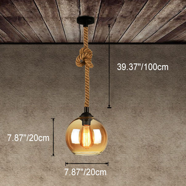 Pendants : Suspension Boule en Verre avec Corde de Chanvre - Design Vintage dans de Roselva
