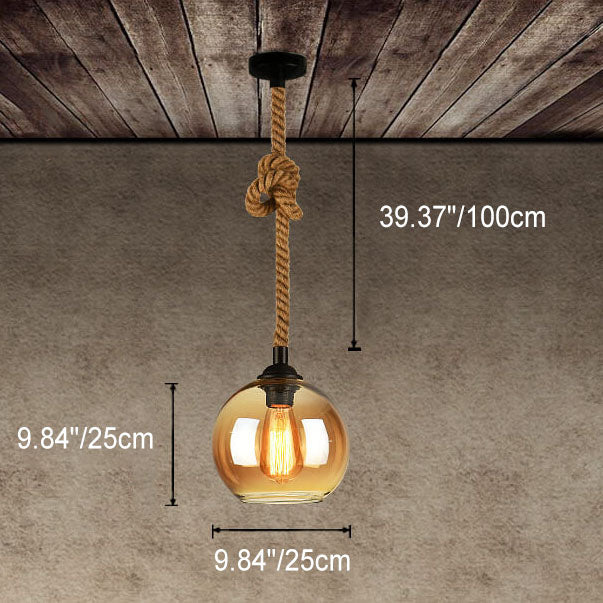 Pendants : Suspension Boule en Verre avec Corde de Chanvre - Design Vintage dans de Roselva