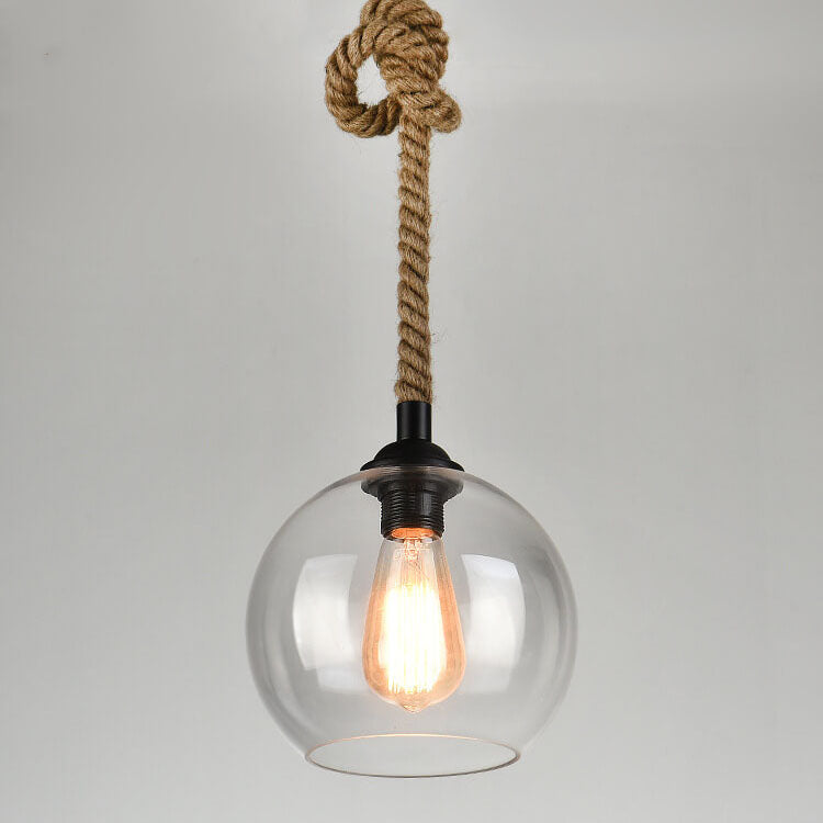 Pendants : Suspension Boule en Verre avec Corde de Chanvre - Design Vintage dans de Roselva