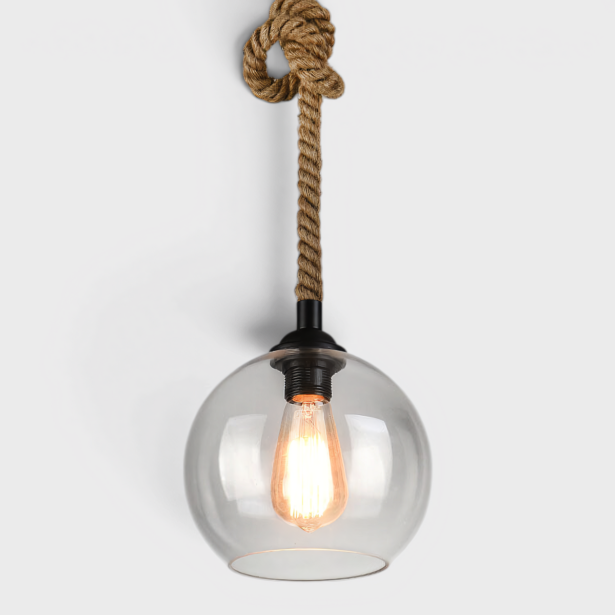 Pendants : Suspension Boule en Verre avec Corde de Chanvre - Design Vintage dans de Roselva