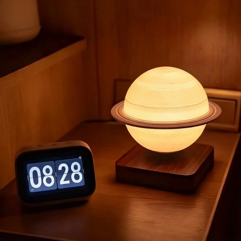 Home Decor : Lampe Lévitante EtherealOrbit – Lumière Flottante Magnétique Lune & Saturne dans de Marche Lino