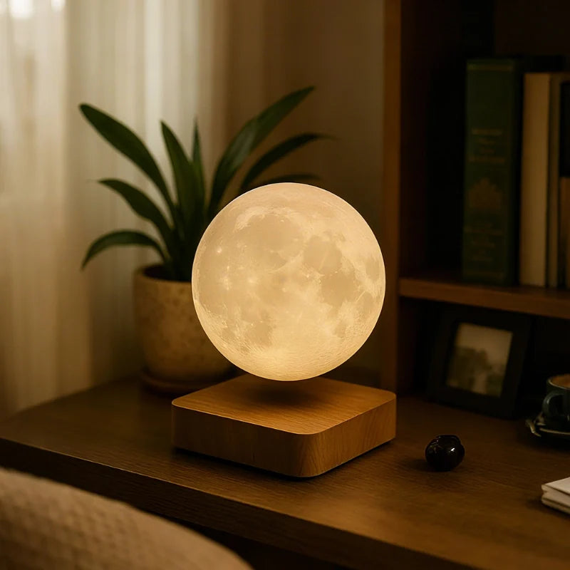 Home Decor : Lampe Lévitante EtherealOrbit – Lumière Flottante Magnétique Lune & Saturne dans de Marche Lino