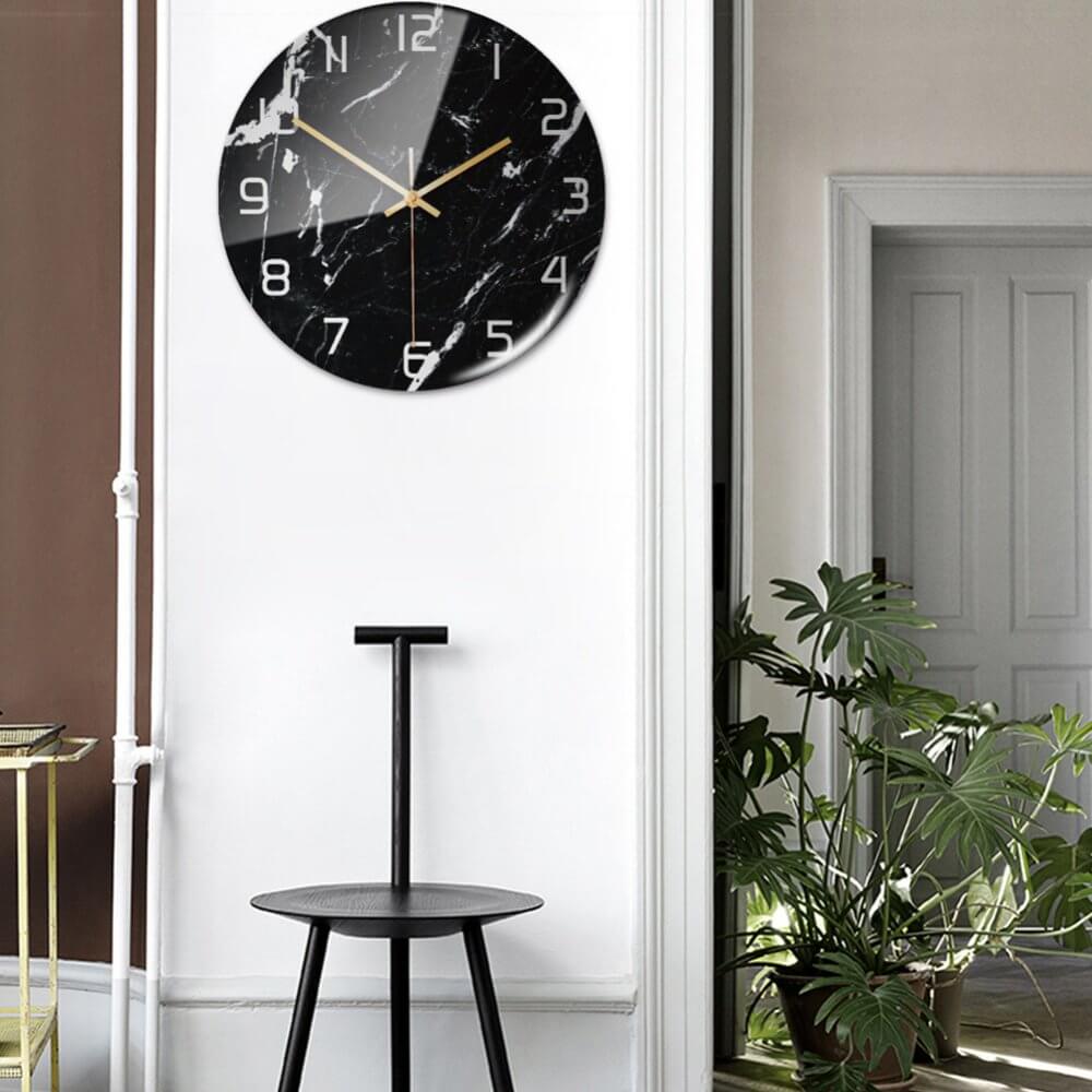 Wall Clocks : Horloge Murale Silencieuse Ø30cm, Effet Marbre Blanc Luxe Moderne pour Salon/Bureau dans de Marche Lino