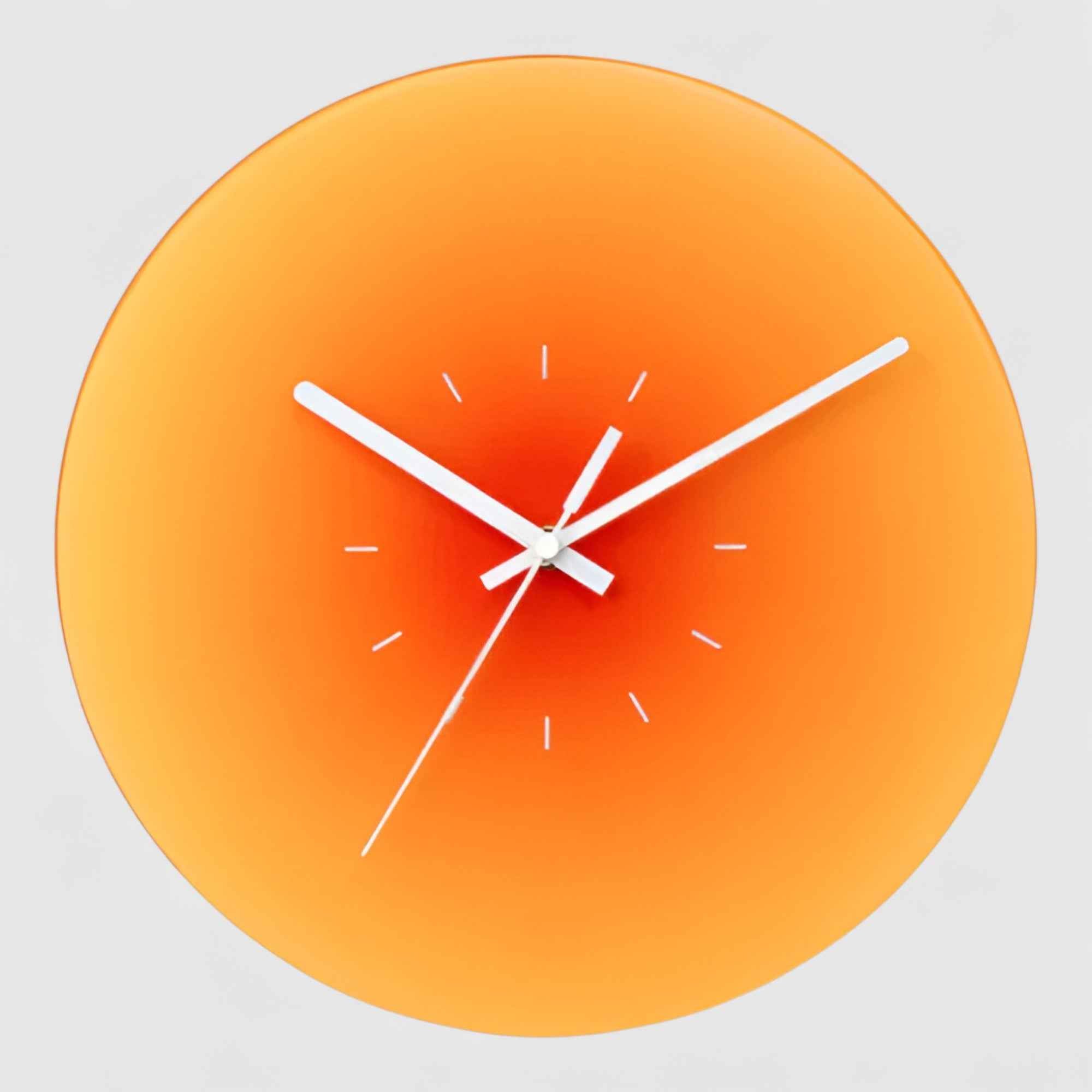 Horloges murales : Horloge Murale Design Silencieuse en Verre Rond Moderne pour Salon/Cuisine dans Orange Sans chiffres de Marche Lino