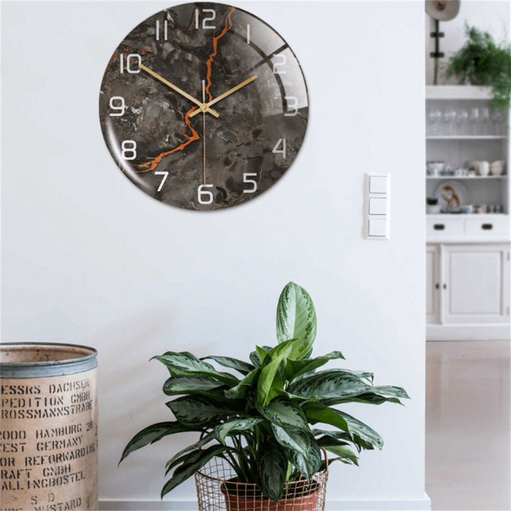 Wall Clocks : Horloge Murale Silencieuse Ø30cm, Effet Marbre Blanc Luxe Moderne pour Salon/Bureau dans de Marche Lino