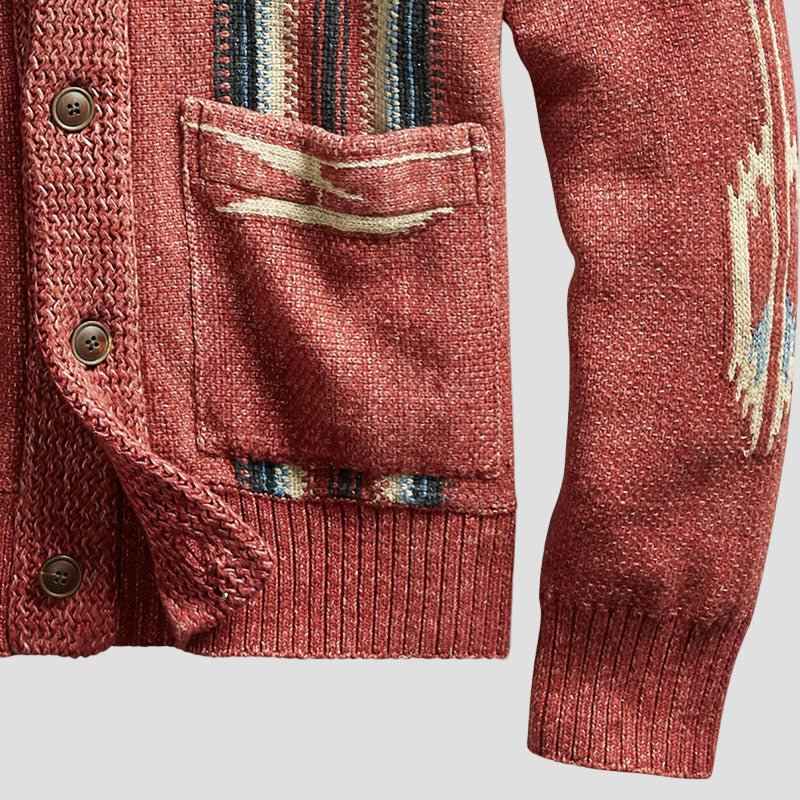 Cardigan Homme Vintage en Tricot Jacquard à Revers, Style Intemporel et Confort Douillet
