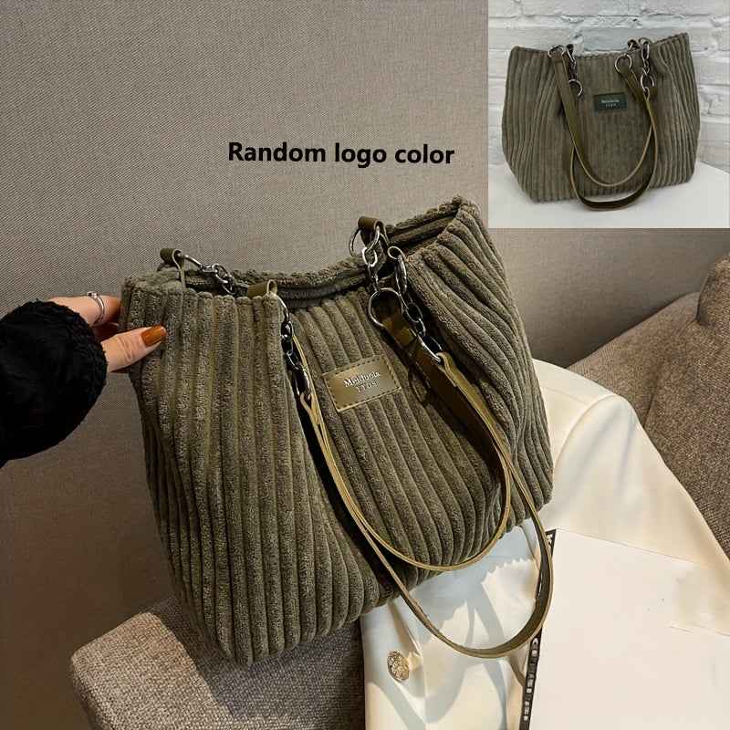 Handbag : S.F.Y. Sac à bandoulière en velours côtelé avec chaîne Femme dans Vert de Marche Lino