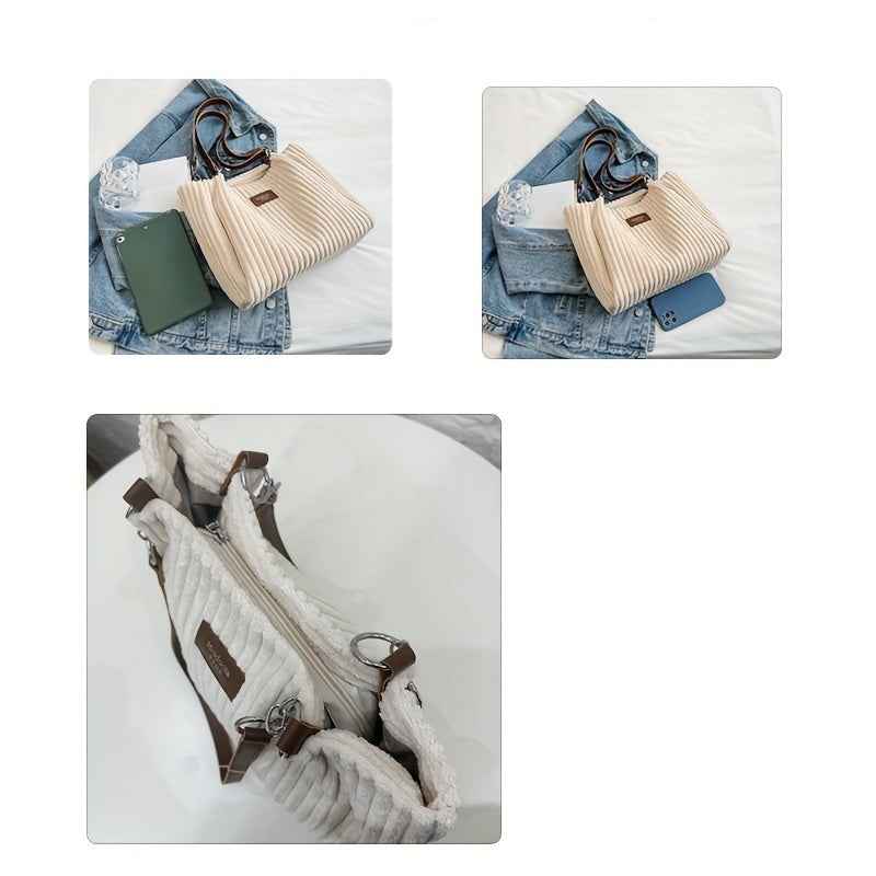 Handbag : S.F.Y. Sac à bandoulière en velours côtelé avec chaîne Femme dans de Marche Lino