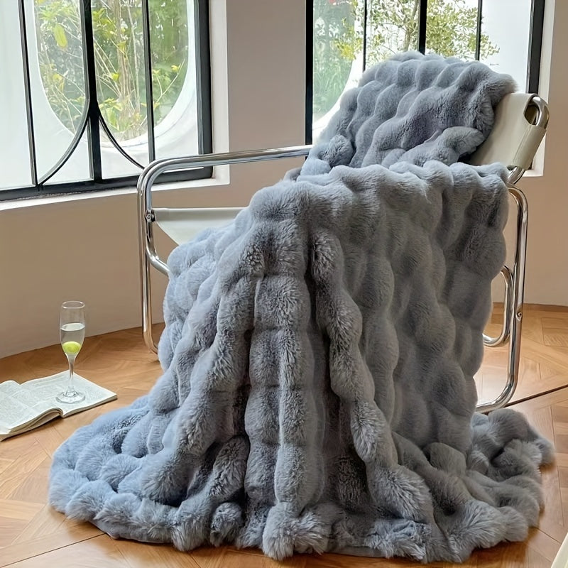 : Plaid Polaire Texture Bulle dans Gris-Bleu de Marche Lino