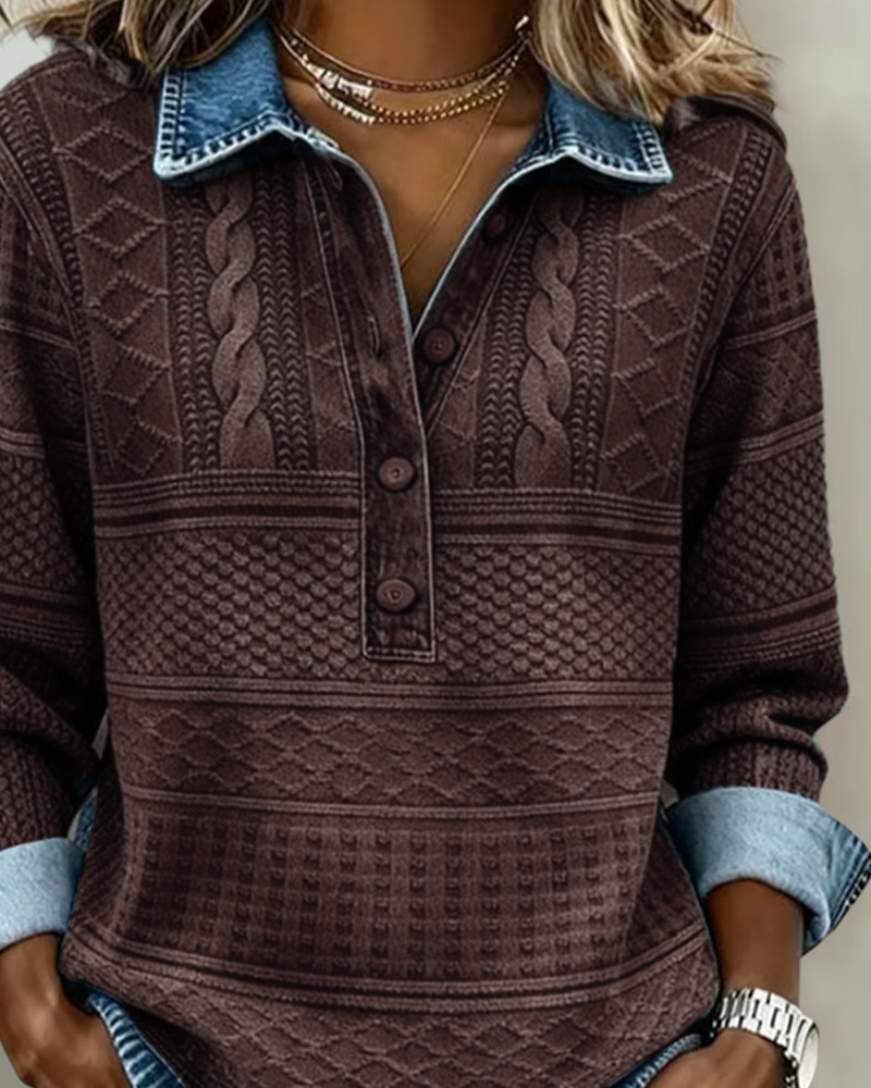 Sweatshirt : Sweat-shirt Chic à Col Semi-Boutonné Sweatshirt dans de Marche Lino
