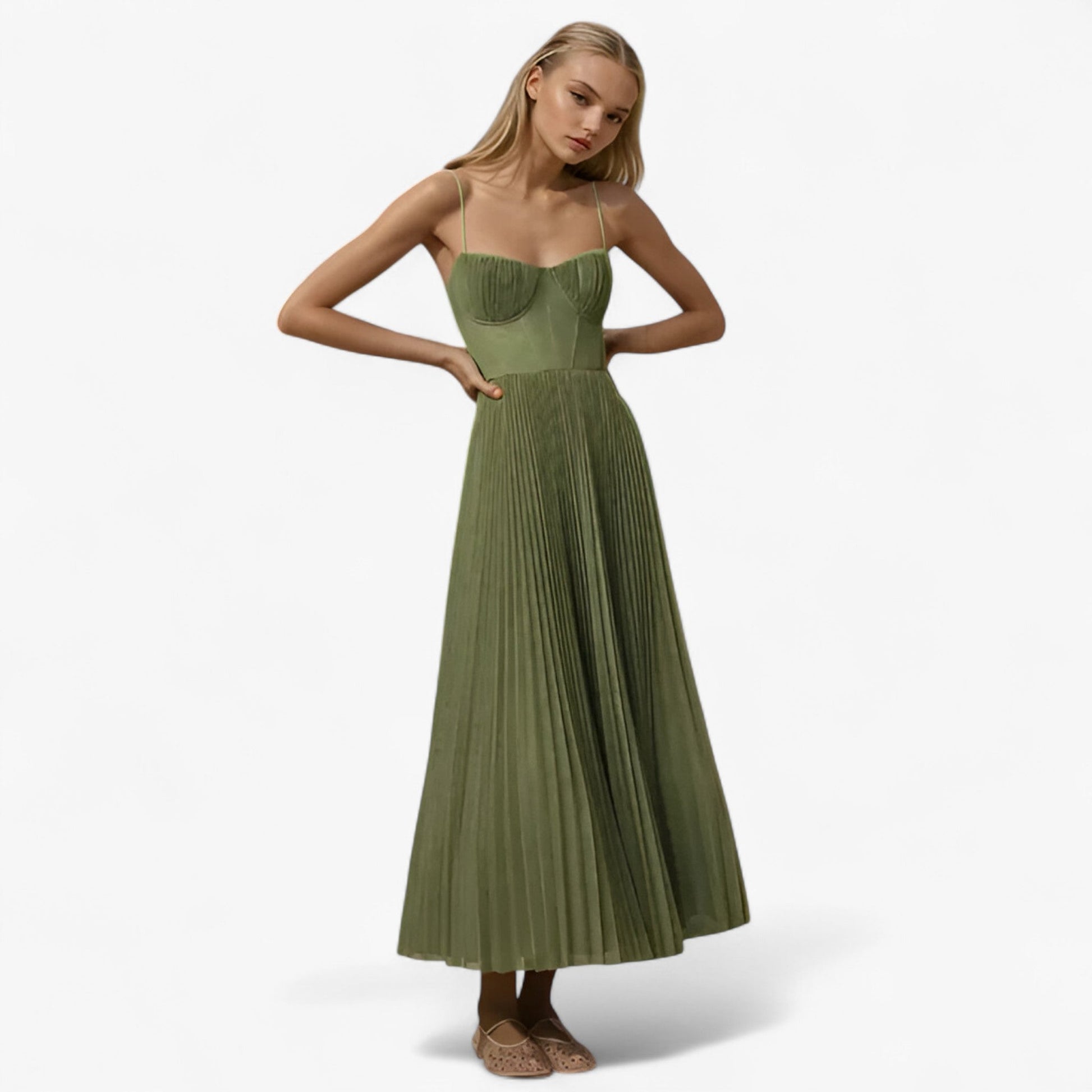 Robe longue plissée pour femme