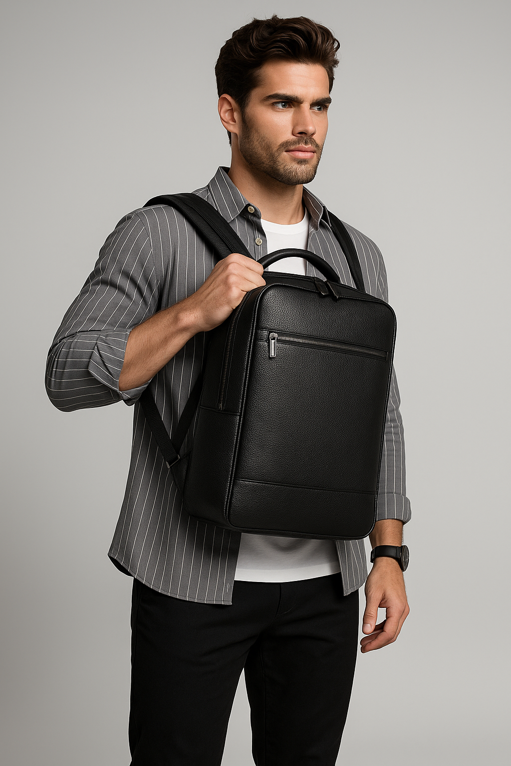 bags : Sac à Dos en Cuir avec Cuir USB - Noir-a dans de Marche Lino