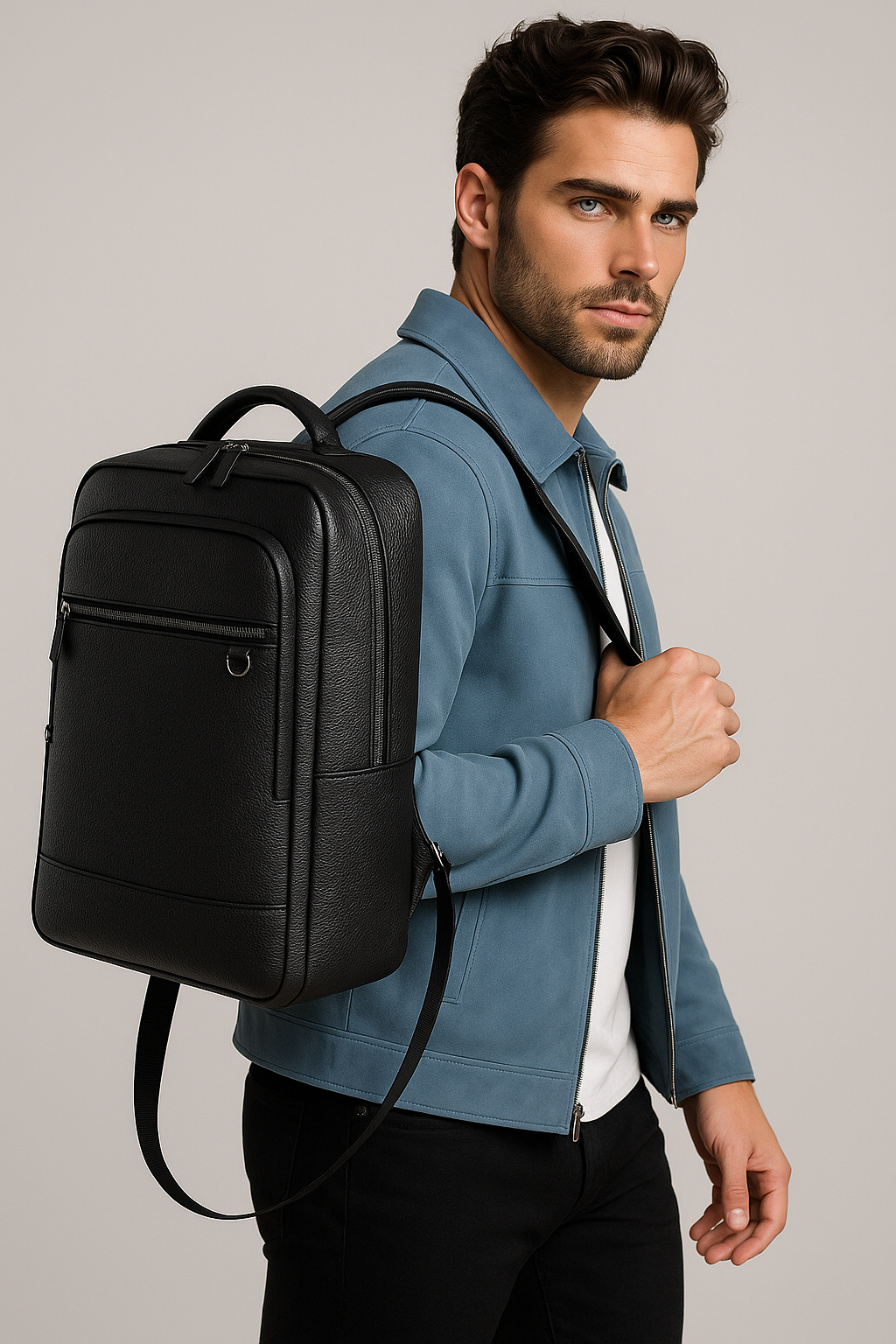 bags : Sac à Dos en Cuir avec Cuir USB - Noir-a dans de Marche Lino