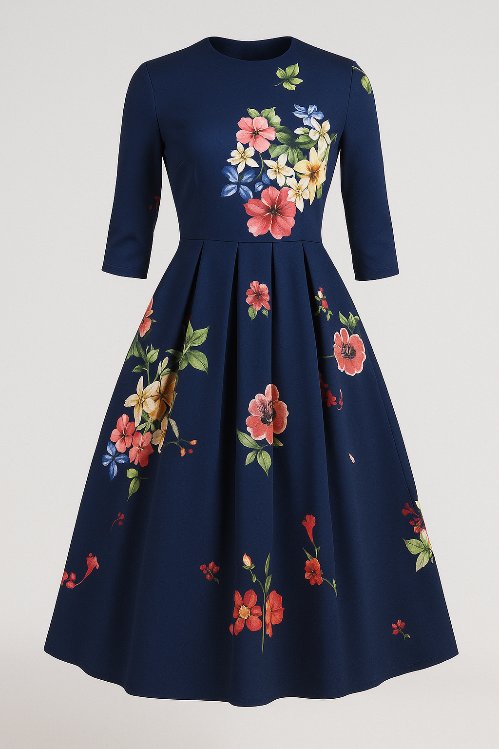 Robe midi à imprimé floral et manches 3/4 Femme
