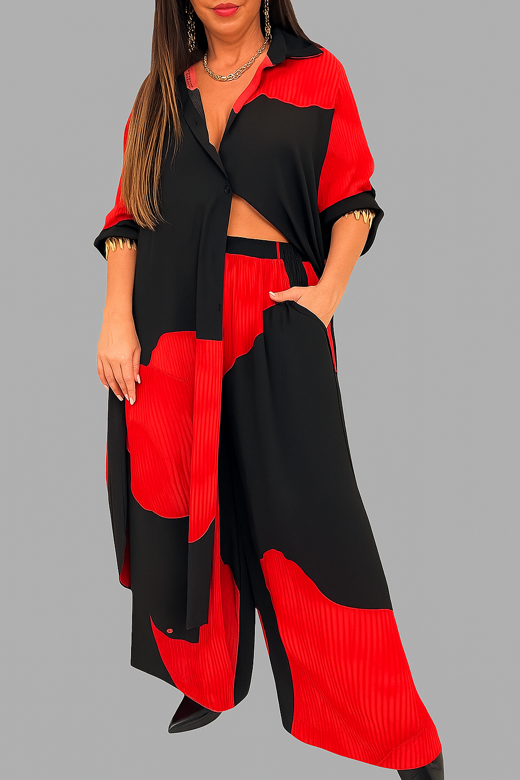 Ensemble pour Femme Élégant avec Chemise et Pantalon Décontracté